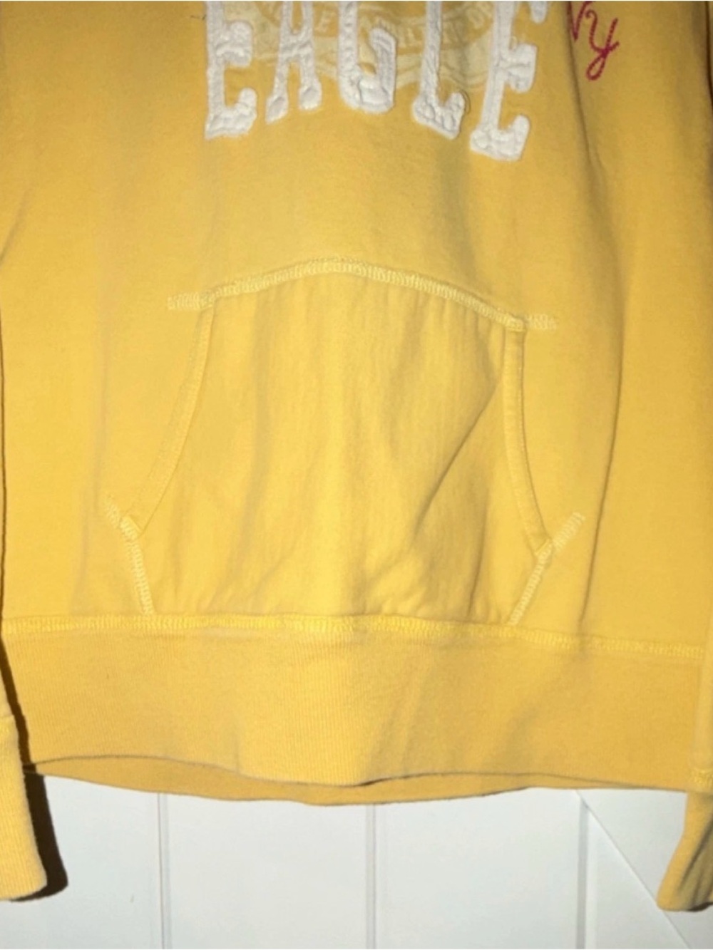 Y2K American Eagle Outfitters Yellow Fleece Pullover Hoodie - Picture 3 of 5
